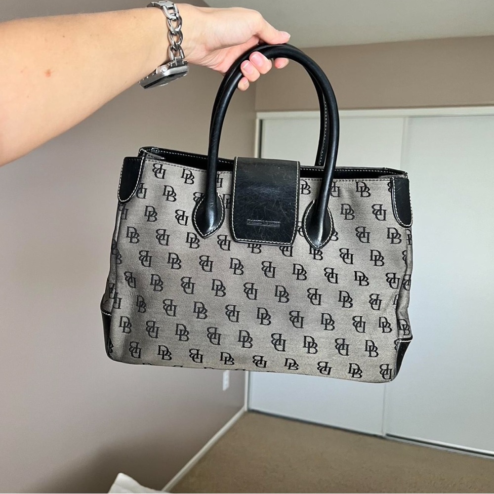 Dooney and Bourke Black Leather and Signature Print Hand Bag and Wallet - Picture 1 of 8
